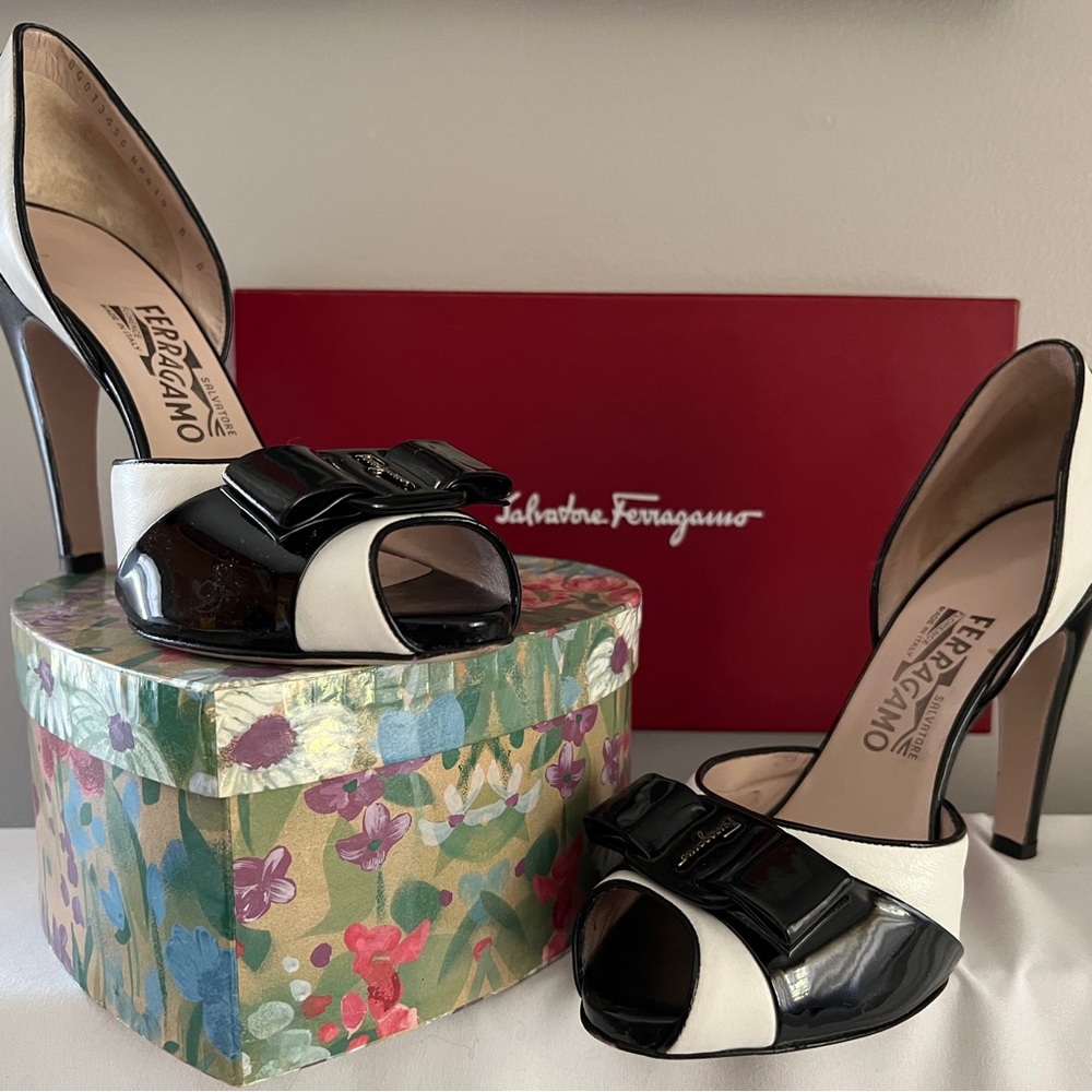 Salvatore Ferragamo Manuela II BCM Black and White Patent Leather